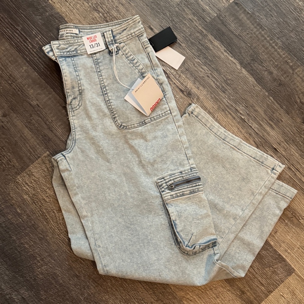 Light Wash Denim Cargo Jeans